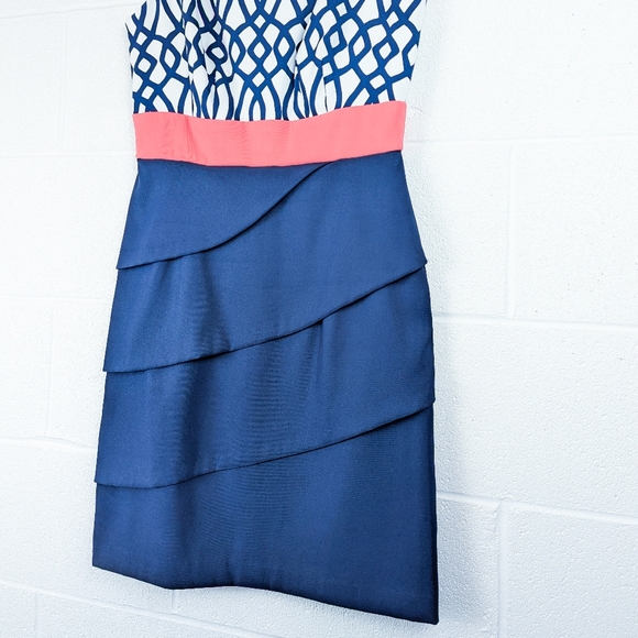 Laura Navy Coral and White Sleeveless Midi Dress EUC Layered Skirt Wedding Guest - Picture 5 of 8